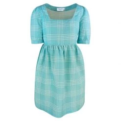 Mini Length Linen-Blend Dress With Puff Sleeves - Zante Blue By Haris Cotton