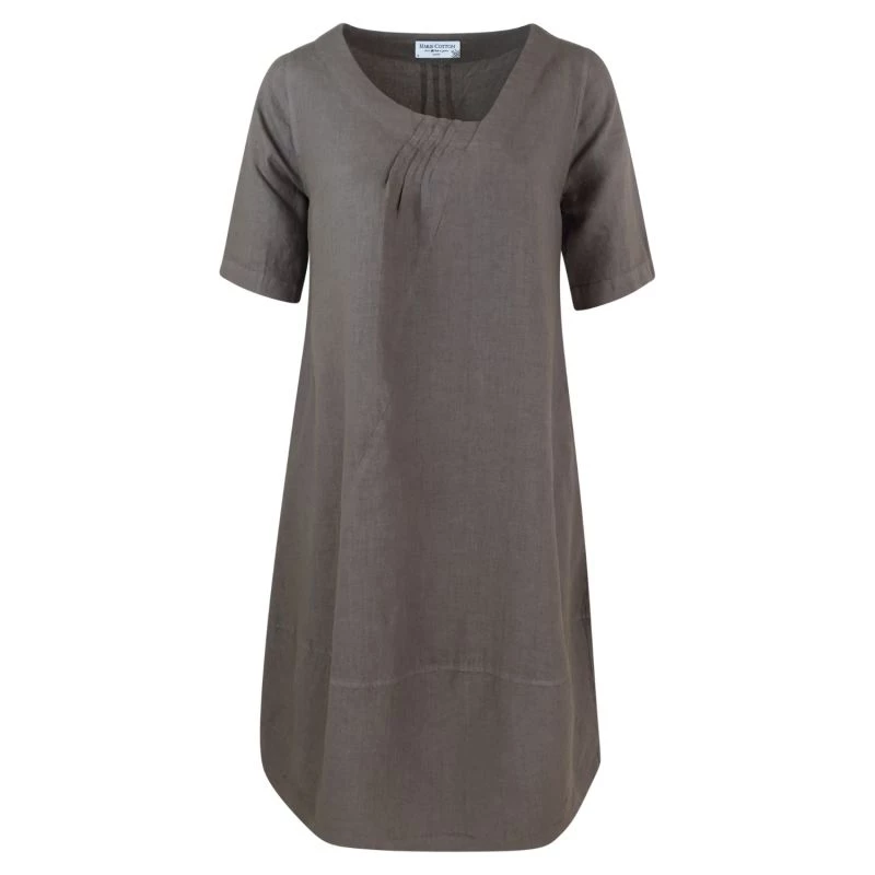 Linen Balloon Fit Dress With 3/4 Sleeves - Taupe By Haris Cotton 1 Linen Balloon Fit Dress With 3/4 Sleeves - Taupe By Haris Cotton