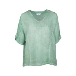 V-Neck Linen Gauze Freddo Dye Loose Fit Blouse - Green By Haris Cotton