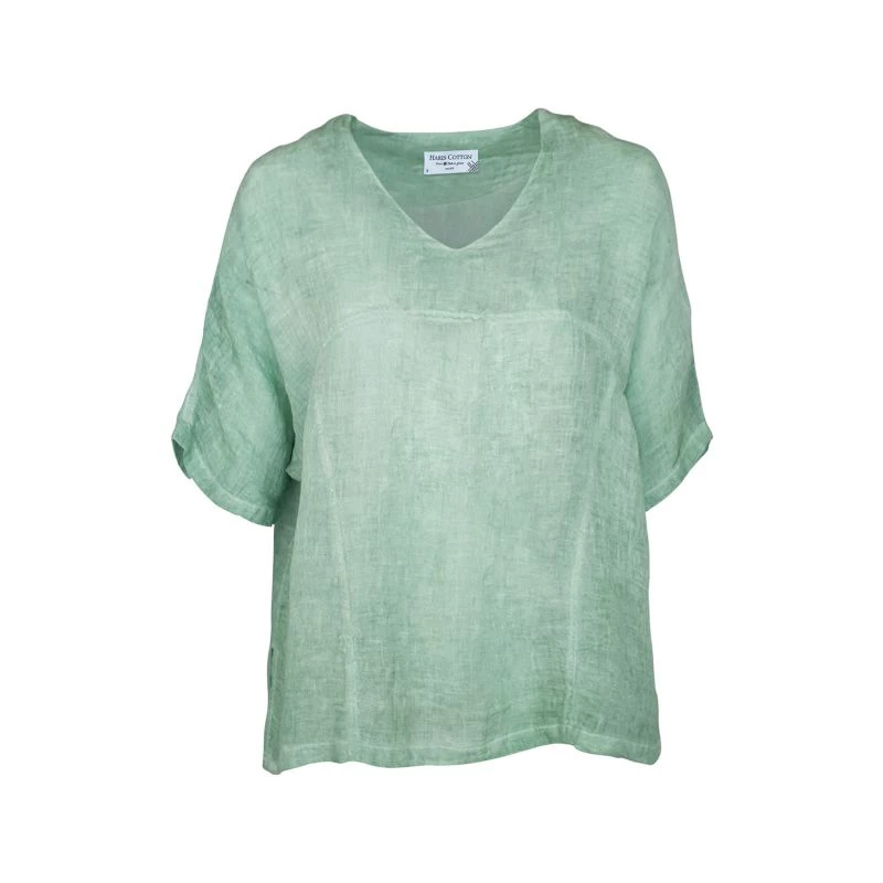 V-Neck Linen Gauze Freddo Dye Loose Fit Blouse - Green By Haris Cotton 1 V-Neck Linen Gauze Freddo Dye Loose Fit Blouse - Green By Haris Cotton