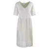 Short Sleeved Linen Midi Dress With Pleats - White By Haris Cotton
