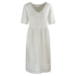 Short Sleeved Linen Midi Dress With Pleats - White By Haris Cotton