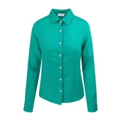 Linen Long Sleeved Shirt With Darts - Island Green By Haris Cotton