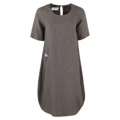 Linen Balloon Fit Front Pocket Dress - Taupe By Haris Cotton