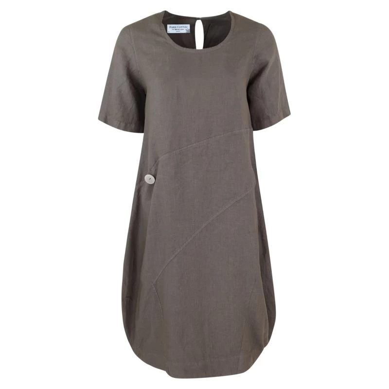 Linen Balloon Fit Front Pocket Dress - Taupe By Haris Cotton 1 Linen Balloon Fit Front Pocket Dress - Taupe By Haris Cotton