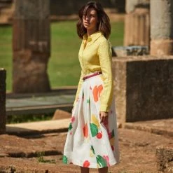 "A" Line Linen Skirt With Pleats - Cherry By Haris Cotton -Cheap Haris Cotton Store axnydc0olrrhxcztiouu