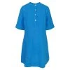 Short Sleeved Linen Mini Dress With Front Buttons - Santorini Blue By Haris Cotton