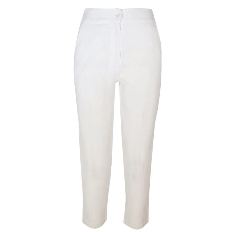 Ribbed Waist Linen Freddo Dye Tapered Pants - White By Haris Cotton 1 Ribbed Waist Linen Freddo Dye Tapered Pants - White By Haris Cotton