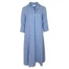 Maxi Linen Dress With Front Pleat & Lapels - Leisure Blue By Haris Cotton