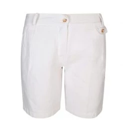 Linen Bermuda With Zip & Button - White By Haris Cotton