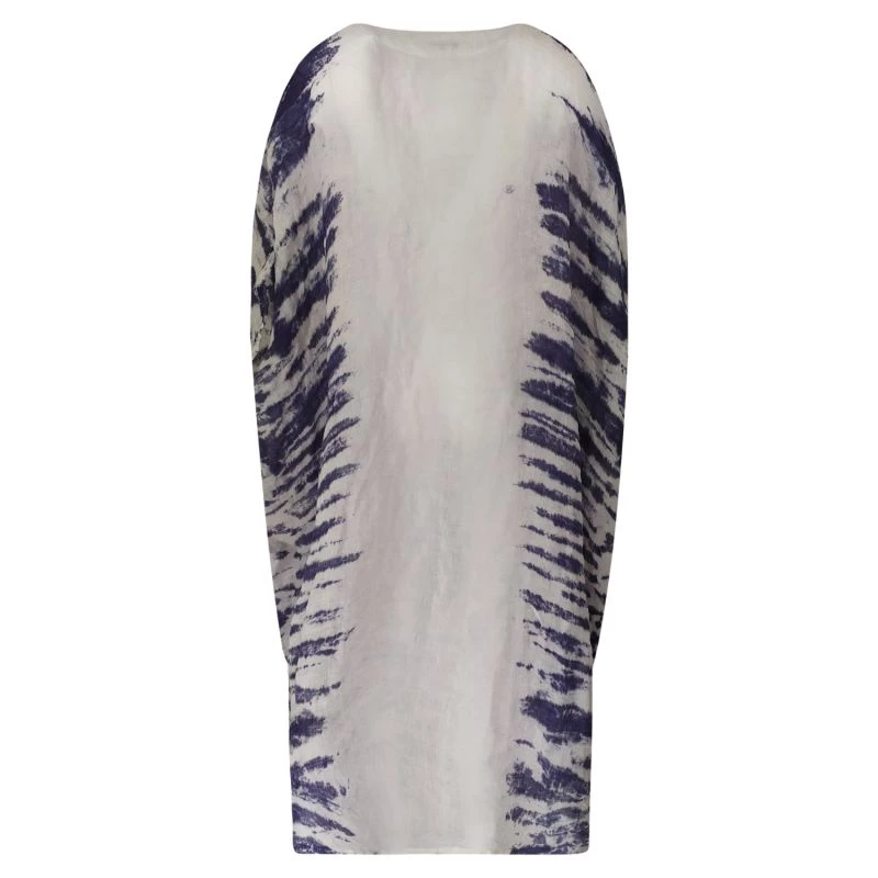 Loose Fit Linen Gauze Dress - White/Lapis By Haris Cotton 2 Loose Fit Linen Gauze Dress - White/Lapis By Haris Cotton - Image 2