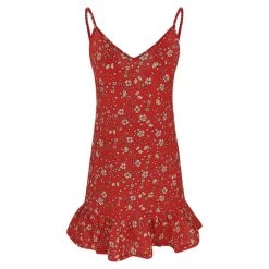 Mini Length Strapped Dress With Ruffles - Coral Reef By Haris Cotton