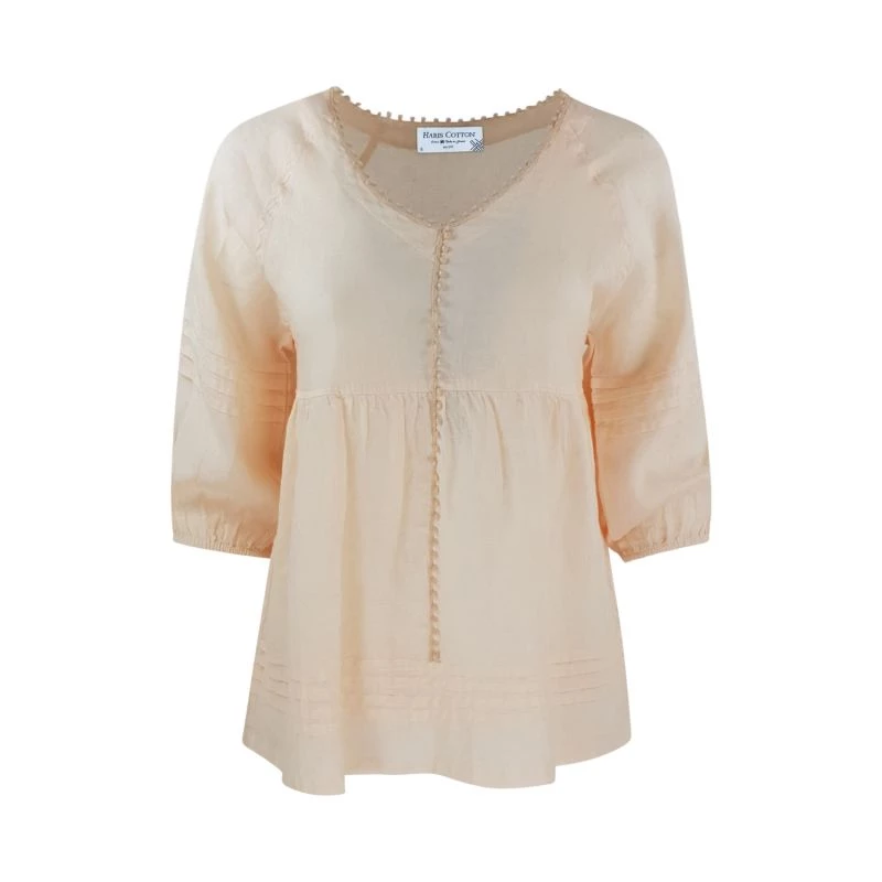 "V"Neck Linen Long Sleeved Blouse - Melon By Haris Cotton 1 "V"Neck Linen Long Sleeved Blouse - Melon By Haris Cotton