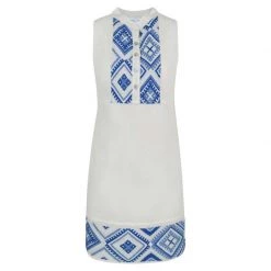 Sleeveless Mini Linen Dress With Embroidered Panels - White By Haris Cotton