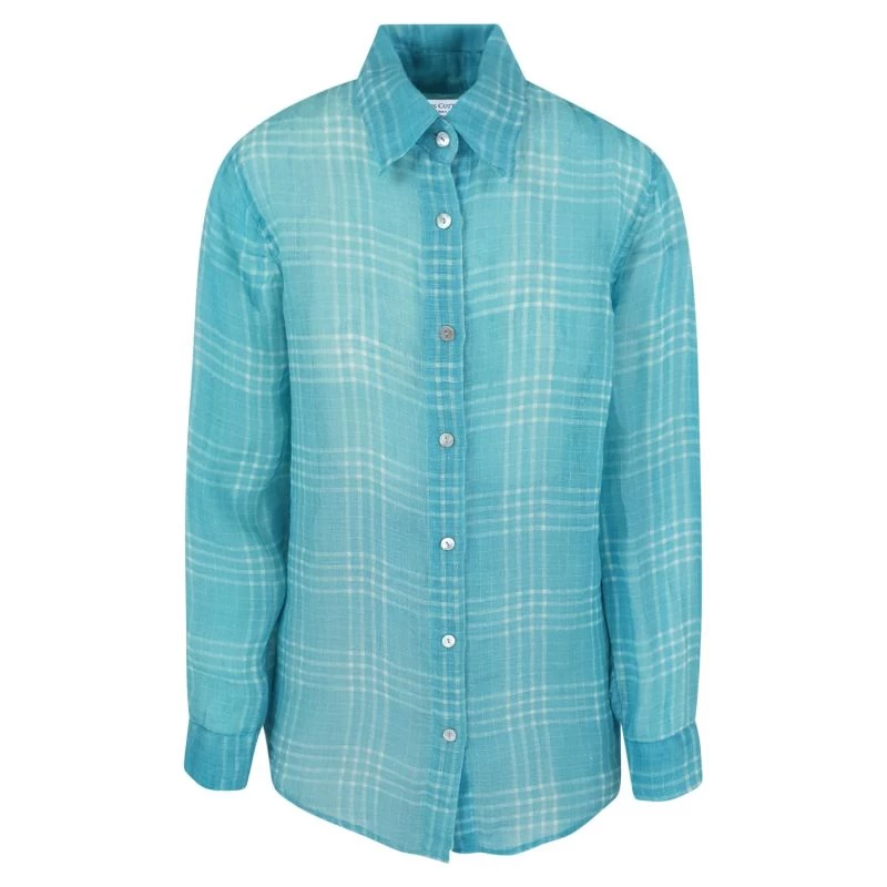 Check Linen Gauze Shirt - Blue By Haris Cotton 1 Check Linen Gauze Shirt - Blue By Haris Cotton
