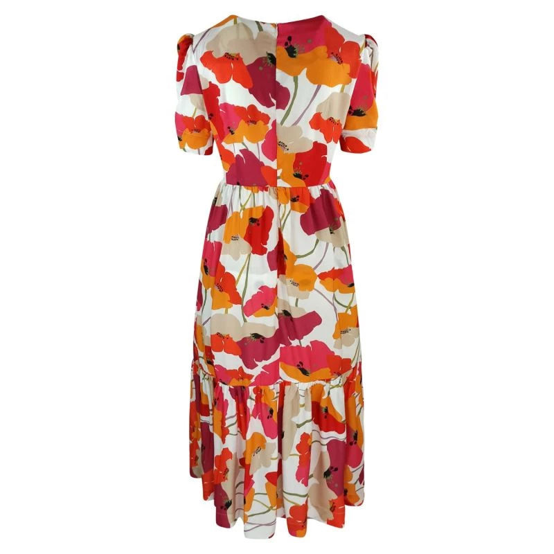 Printed Viscose Dress With Ruffles - Fuchsia By Haris Cotton 2 Printed Viscose Dress With Ruffles - Fuchsia By Haris Cotton - Image 2