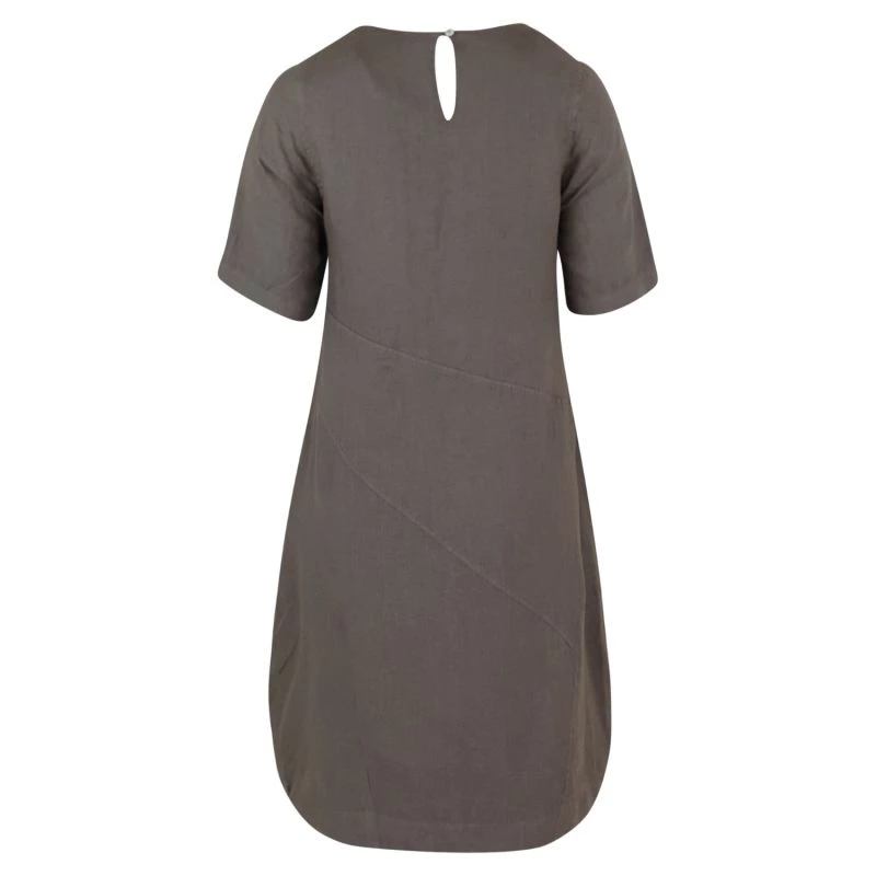 Linen Balloon Fit Front Pocket Dress - Taupe By Haris Cotton 2 Linen Balloon Fit Front Pocket Dress - Taupe By Haris Cotton - Image 2