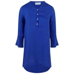High-Low "V" Neck Linen Gauze Tunic - Lapis By Haris Cotton