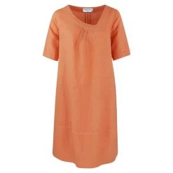 Linen Balloon Fit Dress With 3/4 Sleeves -Peachy By Haris Cotton