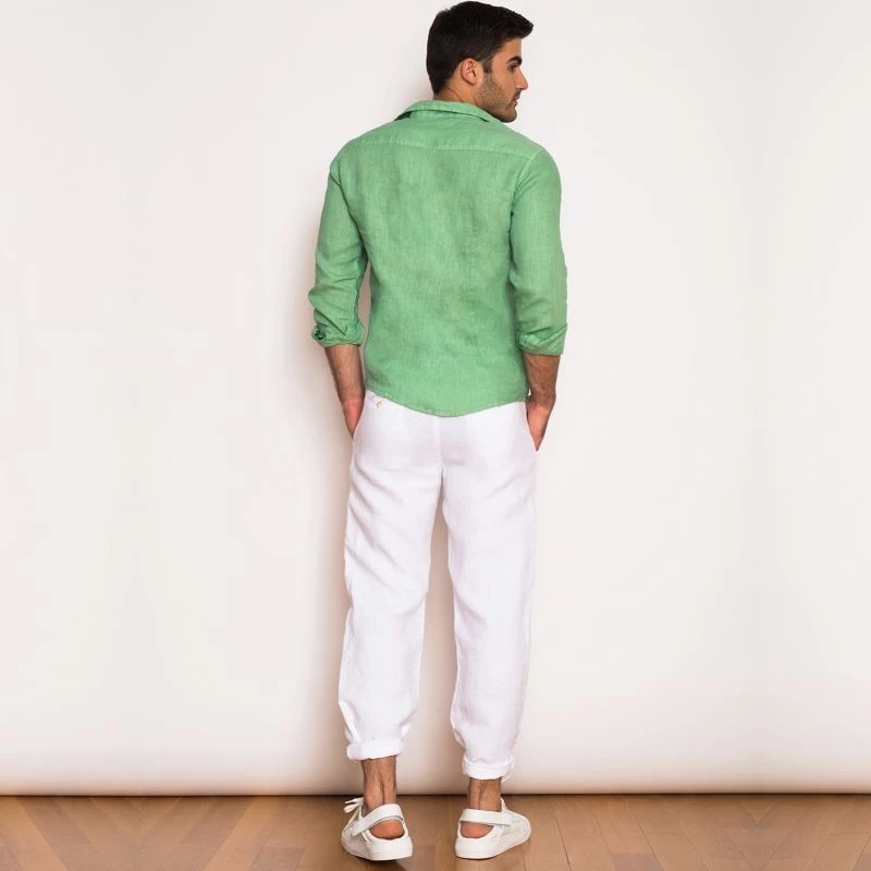 Classic Fit Linen Pants In White By Haris Cotton 3 Classic Fit Linen Pants In White By Haris Cotton - Image 3