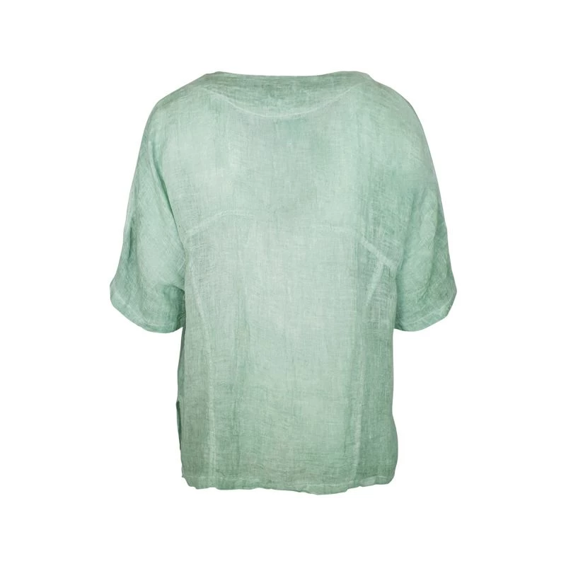 V-Neck Linen Gauze Freddo Dye Loose Fit Blouse - Green By Haris Cotton 2 V-Neck Linen Gauze Freddo Dye Loose Fit Blouse - Green By Haris Cotton - Image 2