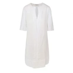Linen Front Zip Dress With Embroidered Panels - White By Haris Cotton