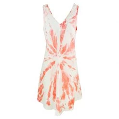 "V" Neckline Flared Linen Tie Dye Dress - Coral Reef/White By Haris Cotton