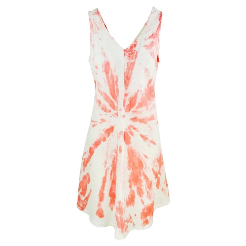 "V" Neckline Flared Linen Tie Dye Dress - Coral Reef/White By Haris Cotton 1 "V" Neckline Flared Linen Tie Dye Dress - Coral Reef/White By Haris Cotton