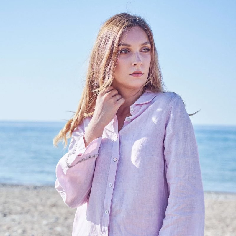 Linen Shirt With Long Sleeves - Violet By Haris Cotton 3 Linen Shirt With Long Sleeves - Violet By Haris Cotton - Image 3