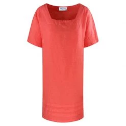 Mini Length Linen Dress With Pleats - Coral Reef By Haris Cotton