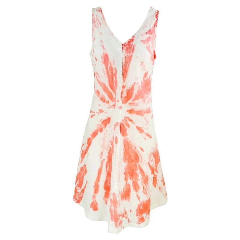 "V" Neckline Flared Linen Tie Dye Dress - Coral Reef/White By Haris Cotton 2 "V" Neckline Flared Linen Tie Dye Dress - Coral Reef/White By Haris Cotton - Image 2