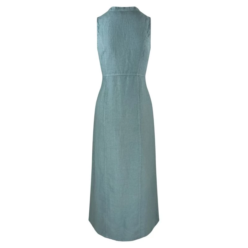 Split Neck Sleeveless Maxi Linen Dress - Harbor Grey By Haris Cotton 2 Split Neck Sleeveless Maxi Linen Dress - Harbor Grey By Haris Cotton - Image 2