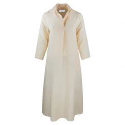 Maxi Linen Dress With Front Pleat And Lapels - Melon By Haris Cotton