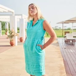 Sleevless Linen Midi Dress- Island Green By Haris Cotton -Cheap Haris Cotton Store e7mbfxxn4rf22twx0tof