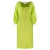 Midi Linen Dress With Puff Sleeves - Spring Green By Haris Cotton