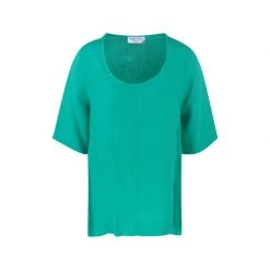 High-Low Linen Short Sleeved Blouse - Island Green By Haris Cotton