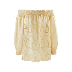 Off Shoulders Linen Top - Yellow & Orange By Haris Cotton