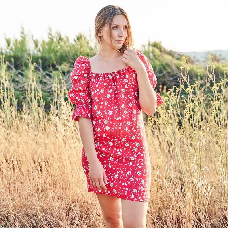 Off Shoulders Mini Linen Dress - Coral Reef By Haris Cotton 3 Off Shoulders Mini Linen Dress - Coral Reef By Haris Cotton - Image 3