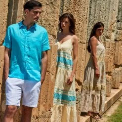 Maxi Linen Strap Dress With Embroidered Panels - Beach Sand By Haris Cotton -Cheap Haris Cotton Store ewcnnlbl5u4xnxvvdhyt