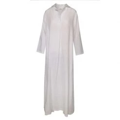 Maxi Linen Dress With Front Pleat & Lapels - White By Haris Cotton