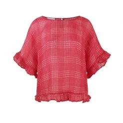 Check Linen Gauze Loose Fit - Fuchsia By Haris Cotton