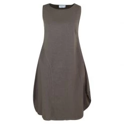 Sleeveless Maxi Balloon Shaped Linen Dress - Taupe By Haris Cotton