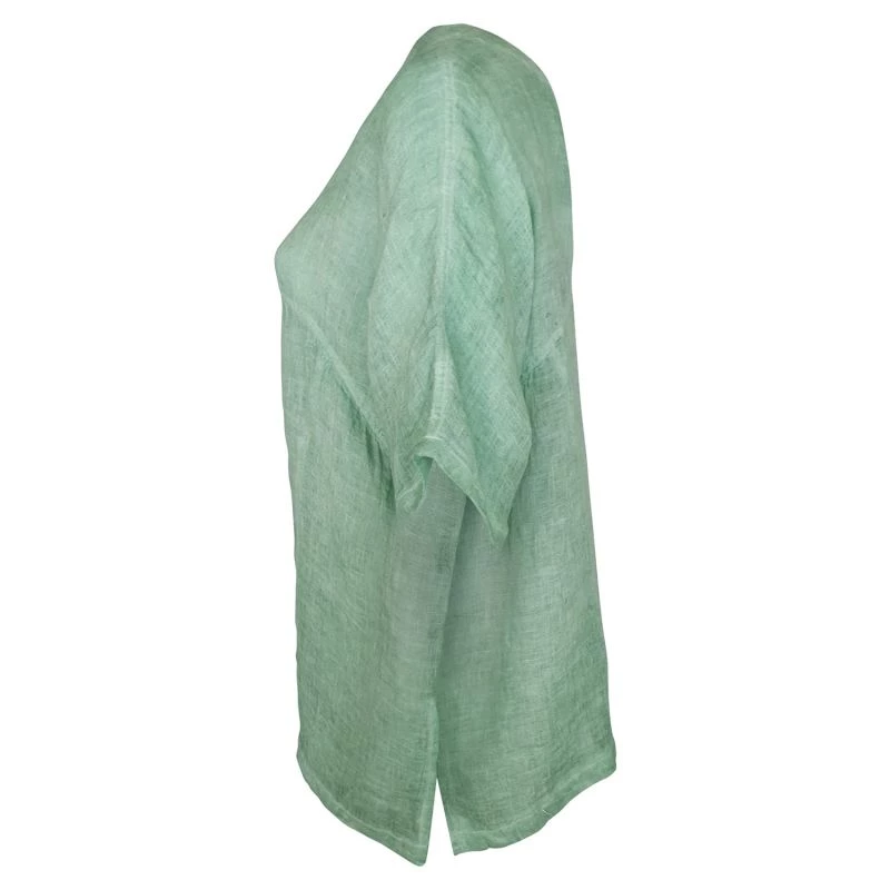 V-Neck Linen Gauze Freddo Dye Loose Fit Blouse - Green By Haris Cotton 3 V-Neck Linen Gauze Freddo Dye Loose Fit Blouse - Green By Haris Cotton - Image 3