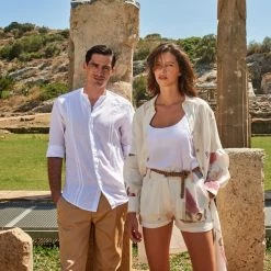 Slim Fit Mandarin Neck Linen Shirt With Nervir - White By Haris Cotton -Cheap Haris Cotton Store fwg1ox6la093xko5gba7