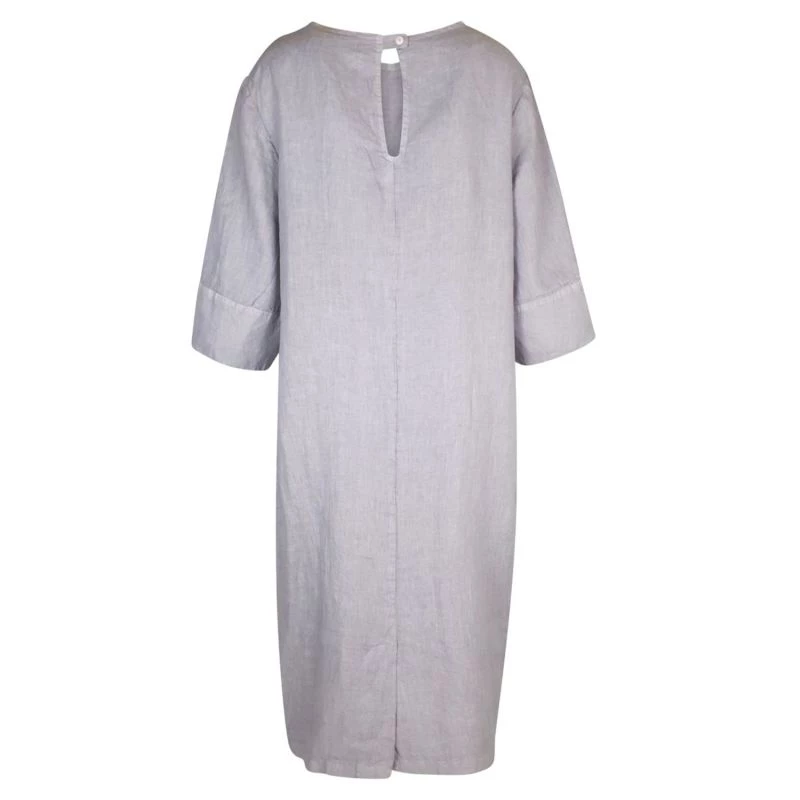 Lantern Sleeves Linen Midi Dress - Grey By Haris Cotton 4 Lantern Sleeves Linen Midi Dress - Grey By Haris Cotton - Image 4