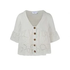 Linen Top With Buttons And Embroidered Details - White By Haris Cotton