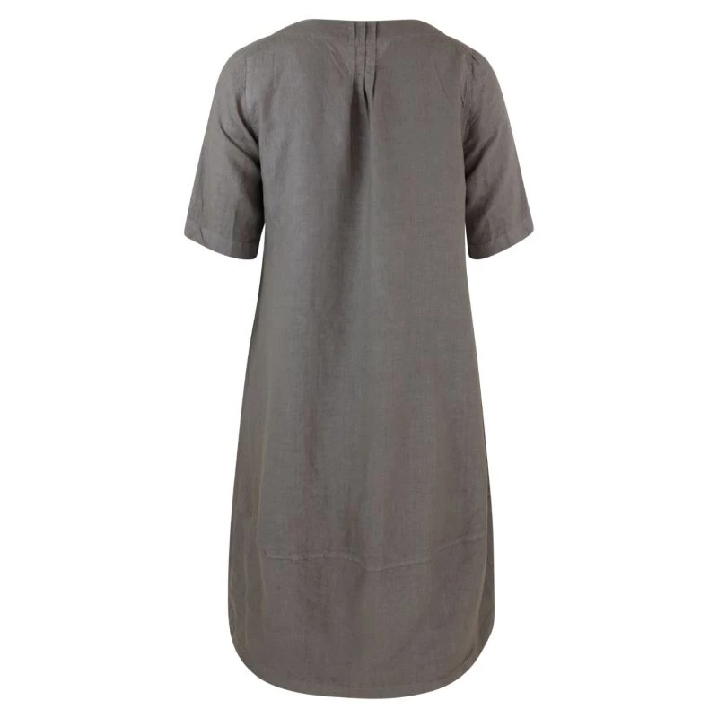 Linen Balloon Fit Dress With 3/4 Sleeves - Taupe By Haris Cotton 2 Linen Balloon Fit Dress With 3/4 Sleeves - Taupe By Haris Cotton - Image 2