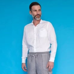 Slim Fit Mandarin Neck Linen Shirt - White By Haris Cotton -Cheap Haris Cotton Store gcafz6bypbqum0caq7lr