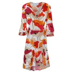 Printed Viscose Wrap Dress With Ruffles - Fuchsia By Haris Cotton