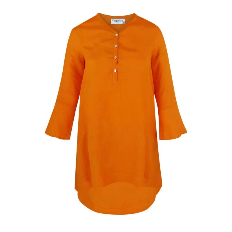 High-Low "V" Neck Linen Gauze Tunic - Ochre By Haris Cotton 1 High-Low "V" Neck Linen Gauze Tunic - Ochre By Haris Cotton